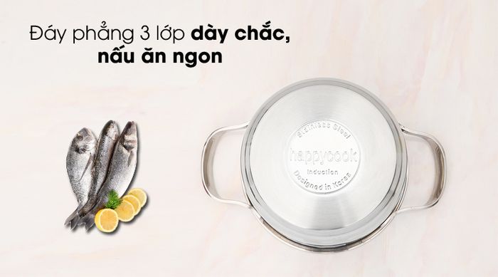 Đáy phẳng - Nồi inox 3 đáy 16cm Happycook N16-NMG