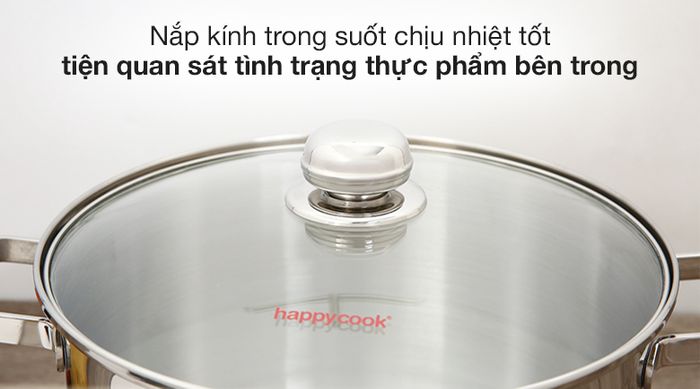Nồi inox 3 đáy nắp kiếng 28cm Happycook NC-28G - Nắp nồi