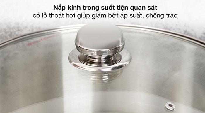 Nắp nồi - Nồi inox 3 đáy nắp kiếng 30cm Happycook NC-30G