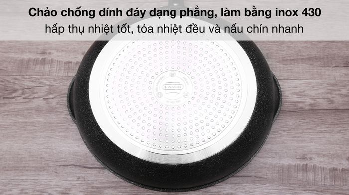 Chảo nhôm Sunhouse sâu chống dính đáy từ 30cm - Đáy nồi phẳng, làm bằng Inox 430.