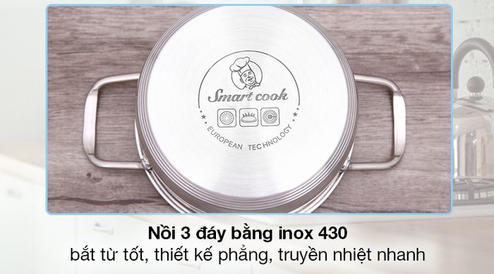 Nồi inox 3 đáy nắp kiếng 16cm Smartcook SM2400MN - Nồi 3 đáy bằng inox 430