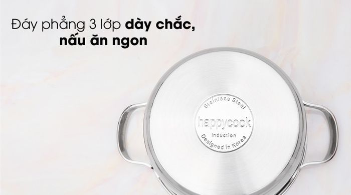 Đáy phẳng nấu ăn nhanh - Nồi inox 3 đáy 20cm Happycook N20-NMG