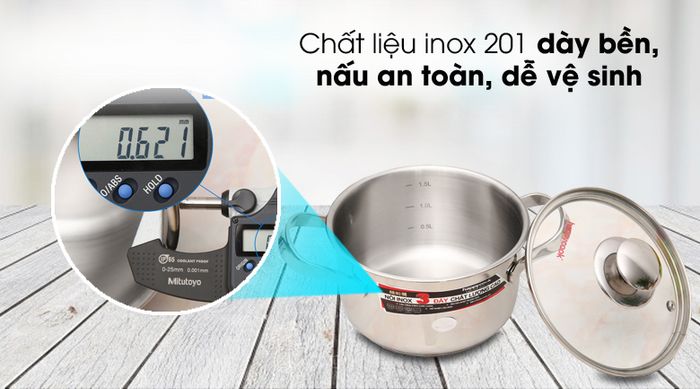 Chất liệu tốt - Nồi inox 3 đáy 16cm Happycook N16-NMG