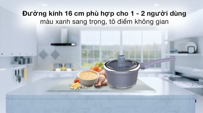 Đường kính - Quánh nhôm chống dính nắp kính 16cm Sunhouse SHG3116MMA