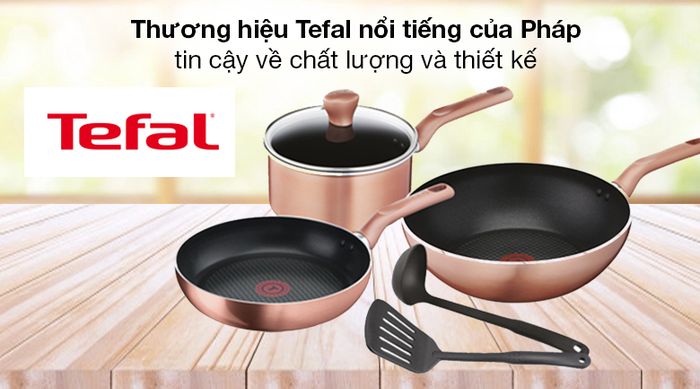 Bộ quánh chảo sạn vá nhôm chống dính Tefal G803S695 - Thương hiệu Tefal nổi tiếng của Pháp, yên tâm về chất lượng và mẫu mã sản phẩm