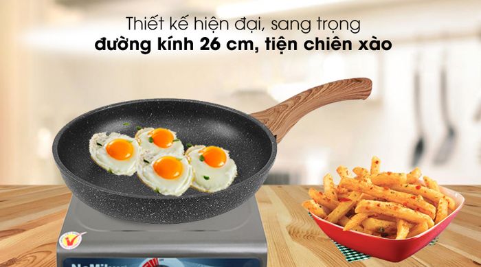 Chảo nhôm vân đá đáy từ 26cm Sunhouse Mama SHG1126MMC - Màu đen mạnh mẽ, kiểu dáng chắc chắn, sang trọng