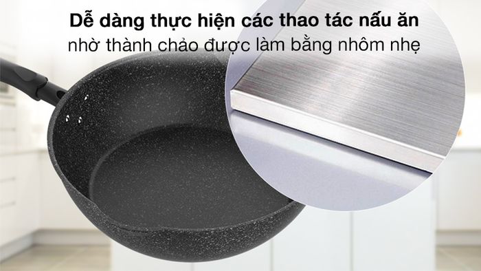 Chảo nhôm sâu chống dính đáy từ 30cm Sunhouse SHS30MRD - Thành chảo bằng nhôm.