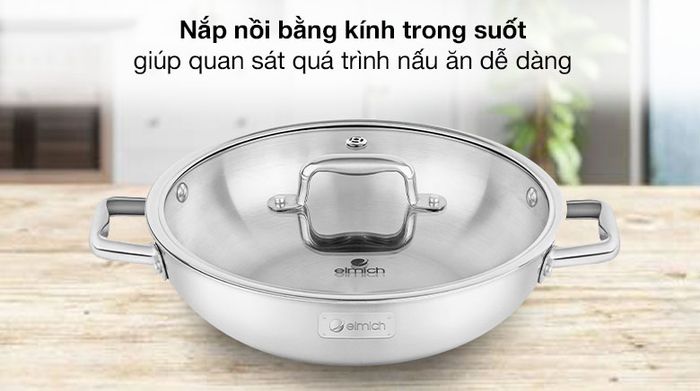 Nắp nồi trong suốt - Bộ 4 cái nồi inox 3 đáy nắp kính Elmich Trimax Eco EL-8002