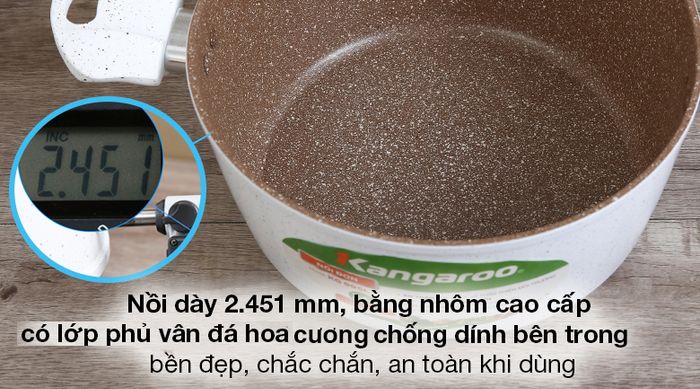 Nồi nhôm chống dính đáy từ 24cm Kangaroo KG995L - Nồi làm từ nhôm cao cấp, dày 2.451 mm