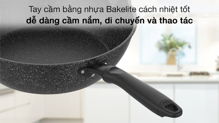 Chảo nhôm Sunhouse sâu chống dính đáy từ 30cm - Tay cầm bằng nhựa Bakelite.