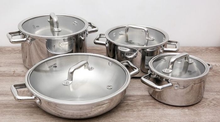 Bộ 4 nồi - Bộ 4 cái nồi inox 3 đáy nắp kính Elmich Trimax Eco EL-8002
