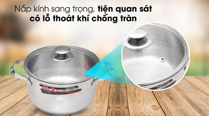 Nắp kính giữ nhiệt - Nồi inox 3 đáy 20cm Happycook N20-NMG