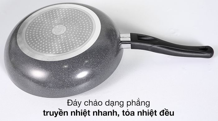 Đáy chảo phẳng - Chảo nhôm sâu chống dính vân đá đáy từ nắp kính 26cm Delites CE005-26