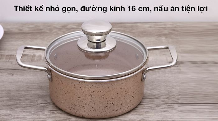 Nồi nhôm chống dính nắp kính 16cm Hommy NE006-16 - Nồi Hommy NE006-16 có đường kính 16 cm