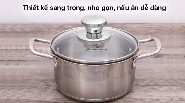 Nồi inox 3 đáy nắp kiếng 16cm Smartcook SM2400MN - Nồi Smartcook thiết kế sang trọng