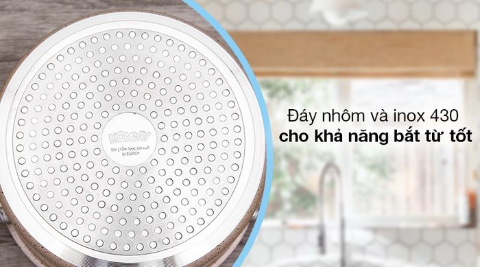Nồi nhôm chống dính nắp kính 16cm Hommy NE006-16 - Đáy nồi bằng nhôm và inox 430
