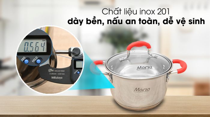 Chất liệu tốt - Nồi inox 5 đáy 16cm Sunhouse Mama SHG2516MSD