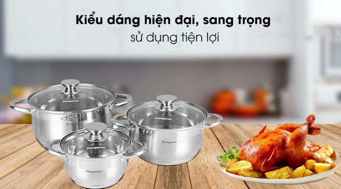 Bộ 3 nồi inox 5 đáy Kangaroo KG878