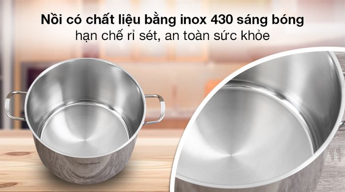 Chất liệu inox 430 - Nồi luộc gà inox 3 đáy nắp kiếng 28cm Sunhouse SH28LG