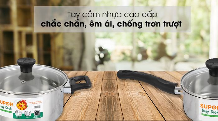 Tay cầm - Bộ 3 nồi quánh inox 3 đáy nắp kiếng Easycook Supor H20211-T1.