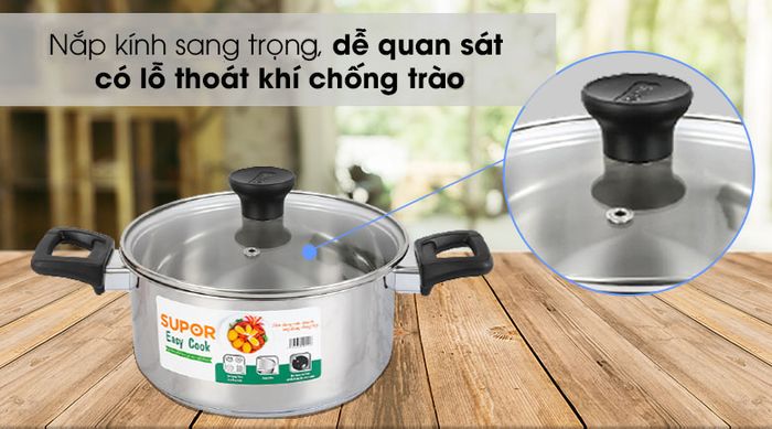 Nắp kính - Bộ nồi quánh inox 3 đáy nắp kính Easycook Supor H20211-T1
