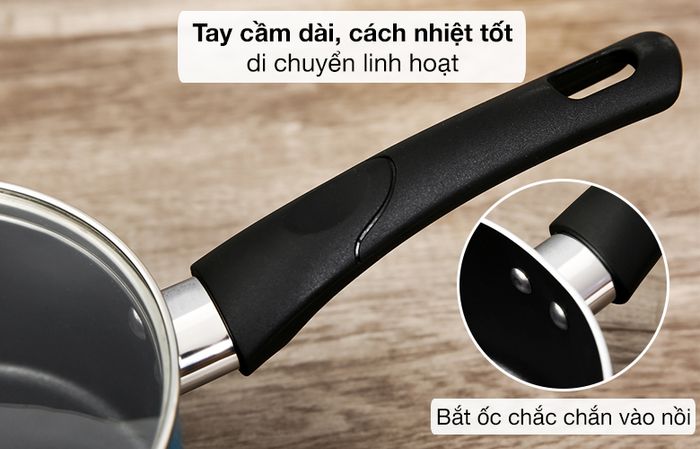 Tay cầm - Quánh nhôm chống dính đáy từ 16cm Hommy QE003-16 Xanh