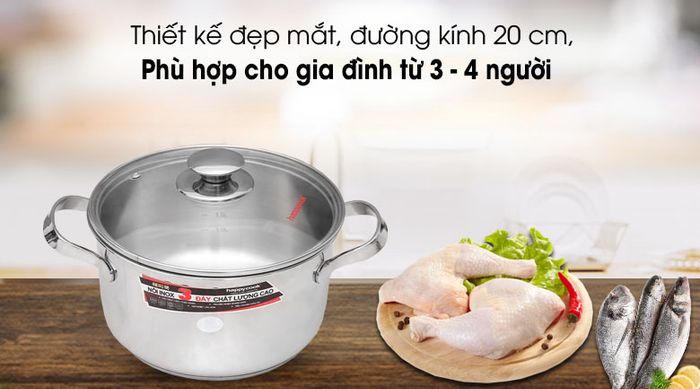 Thiết kế đẹp - Nồi inox 3 đáy 20cm Happycook N20-NMG