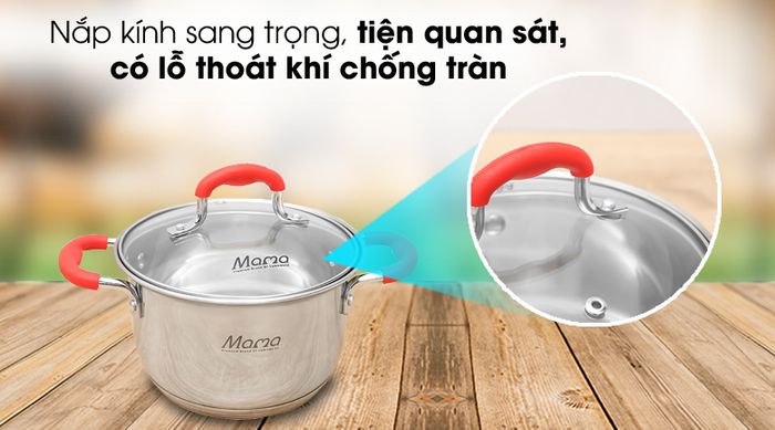 Nắp kính trong suốt - Nồi inox 5 đáy 16cm Sunhouse Mama SHG2516MSD