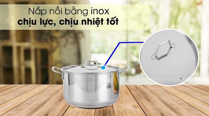 Nồi inox 3 đáy 24 cm Delites NR003-24 - Nắp nồi bằng inox