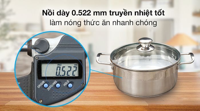 Độ dày - Nồi inox 3 đáy nắp kiếng 24cm Smartcook SM2402MN