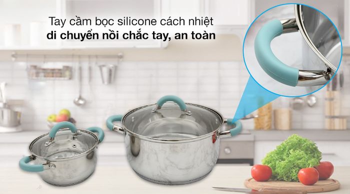 Tay cầm - Bộ hai nồi inox 3 đáy nắp kiếng 16cm & 24cm Hommy CW-S051-4