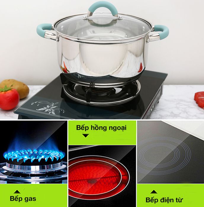Dùng được với bếp -Bộ hai nồi inox 3 đáy nắp kiếng 16cm & 24cm Hommy CW-S051-4