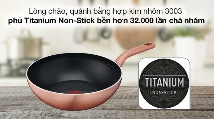 Bộ quánh chảo sạn vá nhôm chống dính Tefal G803S695 - Lòng chảo, quánh bằng hợp kim nhôm 3003 phủ lớp Titanium Non-Stick chịu được hơn 32.000 lần chà nhám