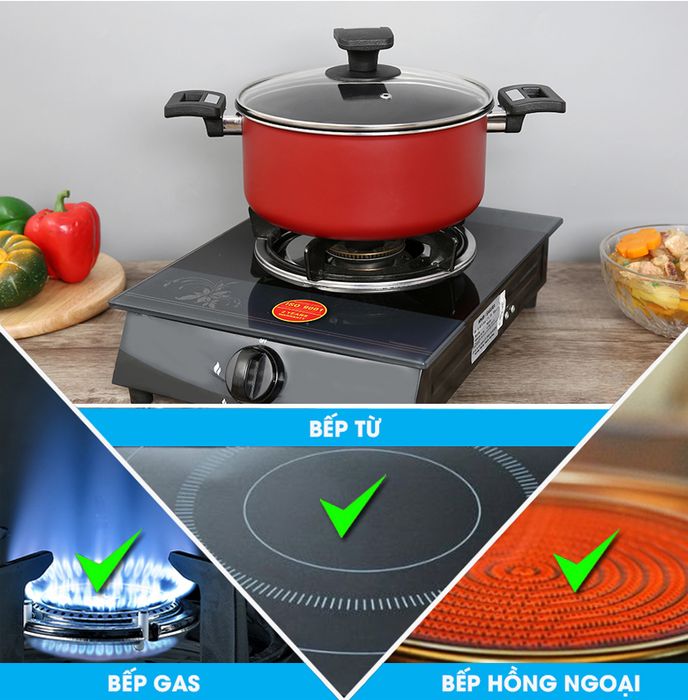 Dùng được bếp từ - Nồi nhôm chống dính đáy từ 22cm Hommy NE002-22