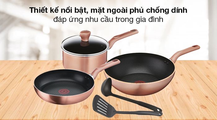 Bộ quánh chảo sạn vá nhôm chống dính Tefal G803S695 - Thiết kế sang trọng