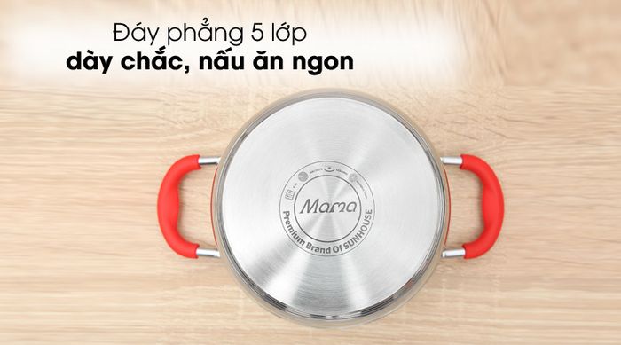 Đáy phẳng dày - Nồi inox 5 đáy 16cm Sunhouse Mama SHG2516MSD