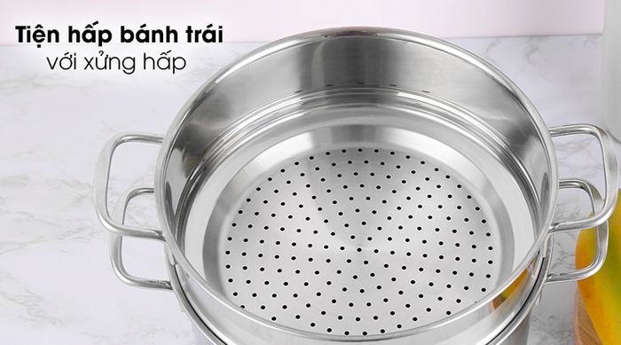 Bộ nồi inox 1 đáy 24 cm Delites XR001-24 - Xửng hấp giúp hấp rau củ, bánh bao chín ngon