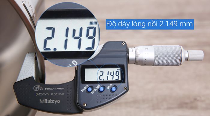 Độ dày thành 2.149 - Nồi inox 3 đáy nắp kính 16cm Elmich Trimax Eco EL-3991