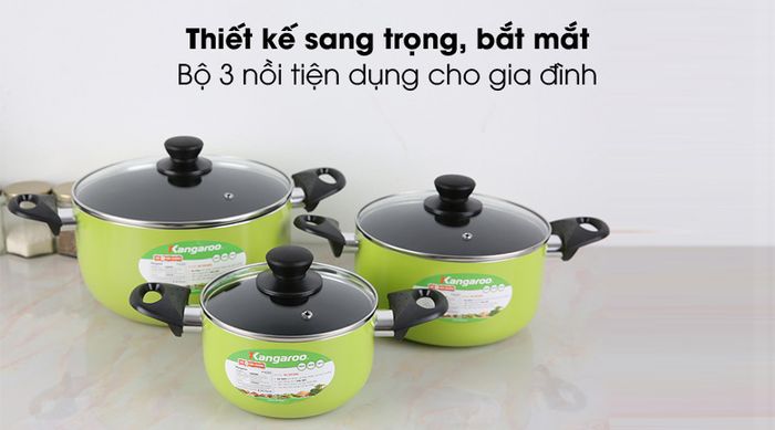 Sang đẹp - Nồi nhôm chống dính Kangaroo KG993MX - Bộ 3 cái