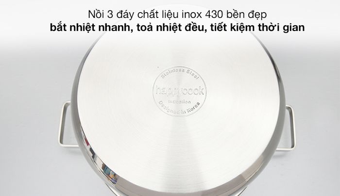 Đáy nồi - Nồi inox 3 đáy nắp kiếng 30cm Happycook NC-30G