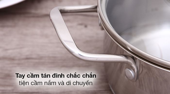 Nồi inox 3 đáy nắp kiếng 16cm Smartcook SM2400MN - Tay cầm tán đinh chắc chắn, di chuyển nồi chắc tay, an toàn
