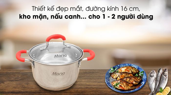 Sang đẹp - Nồi inox 5 đáy 16cm Sunhouse Mama SHG2516MSD