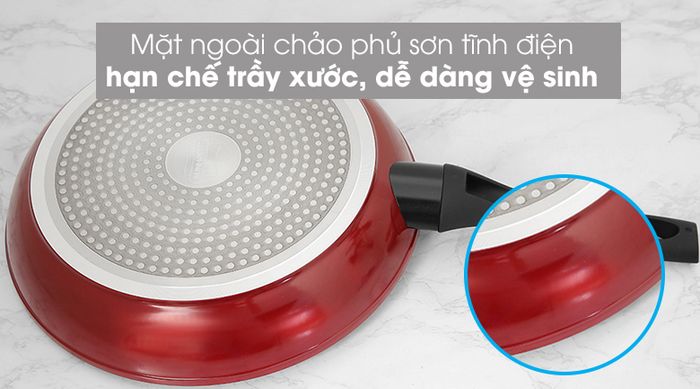 Mặt ngoài sơn tĩnh điện - Chảo nhôm chống dính đáy từ 28cm Sunhouse SFP28B