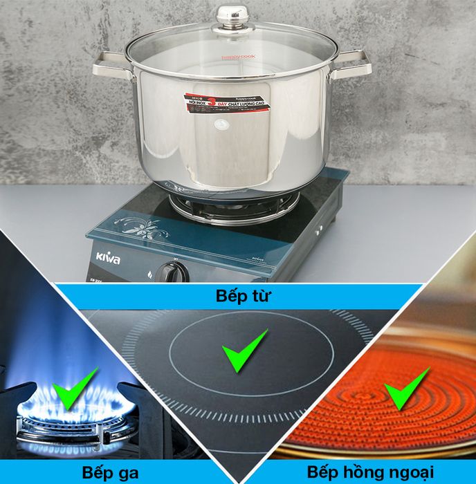 Sử dụng - Nồi inox 3 đáy nắp kiếng 30cm Happycook NC-30G