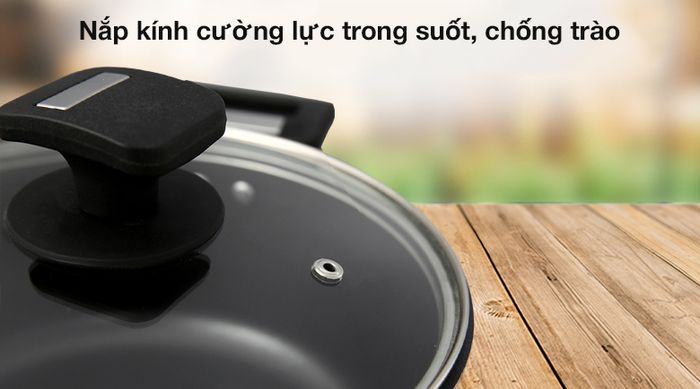 Nồi nhôm chống dính đáy từ 22cm Hommy NE002-22 - Nắp kính cường lực