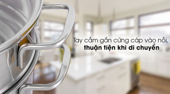 Bộ nồi inox 1 đáy 24 cm Delites XR001-24 - Tay cầm được gắn cứng cáp