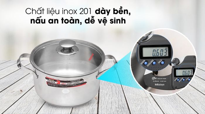 Chất liệu tốt - Nồi inox 3 đáy 20cm Happycook N20-NMG