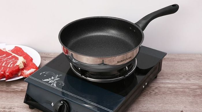 Đường kính 24 cm - Chảo inox 5 đáy chống dính 24 cm Sunhouse IN24M4
