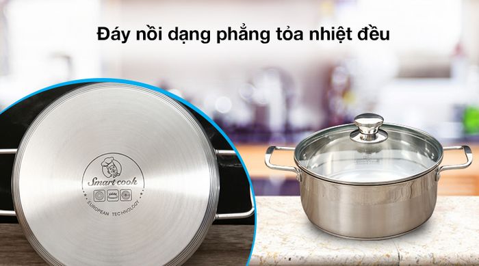 Đáy dạng phẳng - Nồi inox 3 đáy nắp kiếng 24cm Smartcook SM2402MN