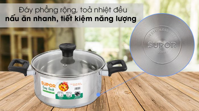 Đáy nồi - Bộ 3 nồi quánh inox 3 đáy nắp kiếng Easycook Supor H20211-T1.